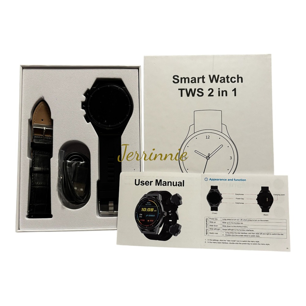Smart Watch TWS 2 in 1 with Built-in‎ Wireless Earbuds Bluetooth Calling Black